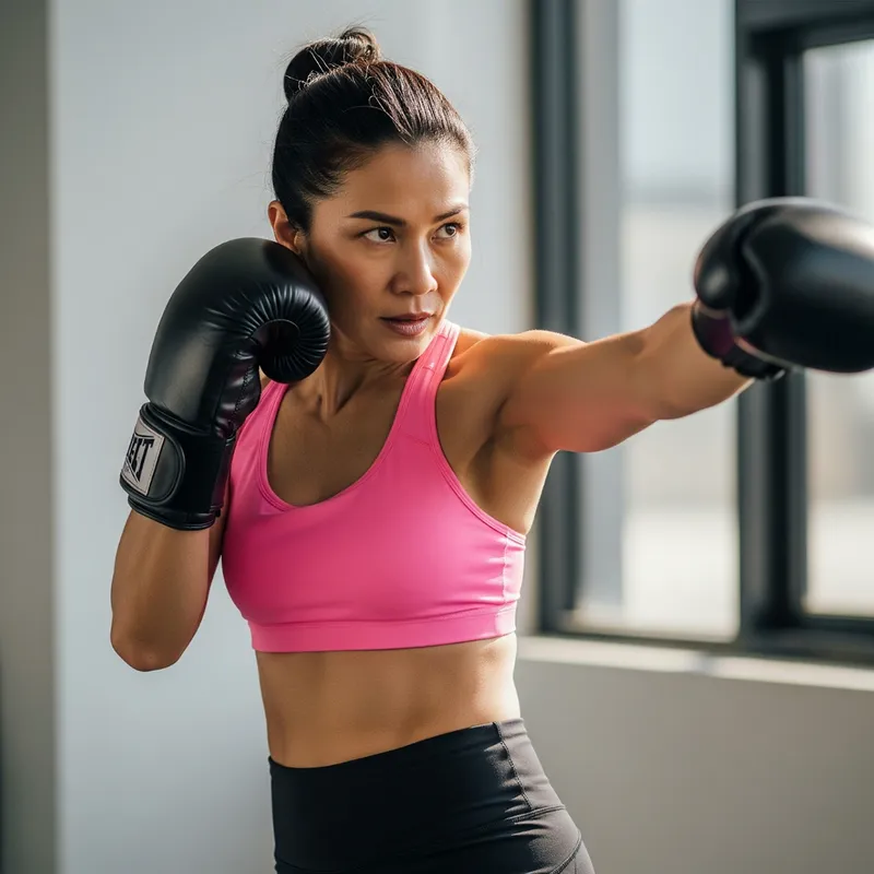 Woman empowering herself with fitness boxing at Fit24