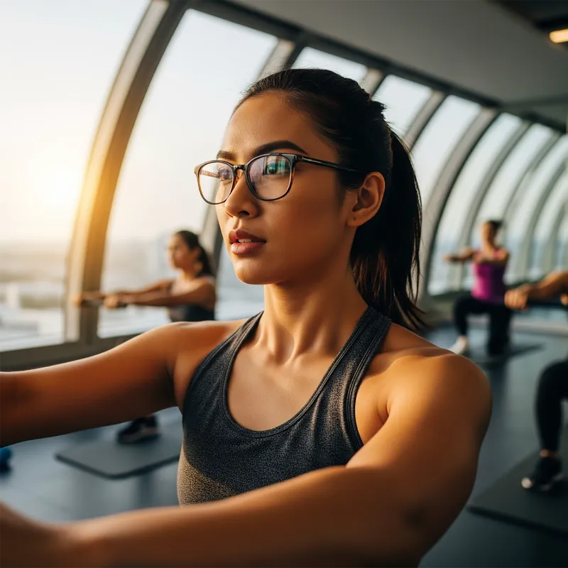 Young business professional finding balance with yoga at Fit24